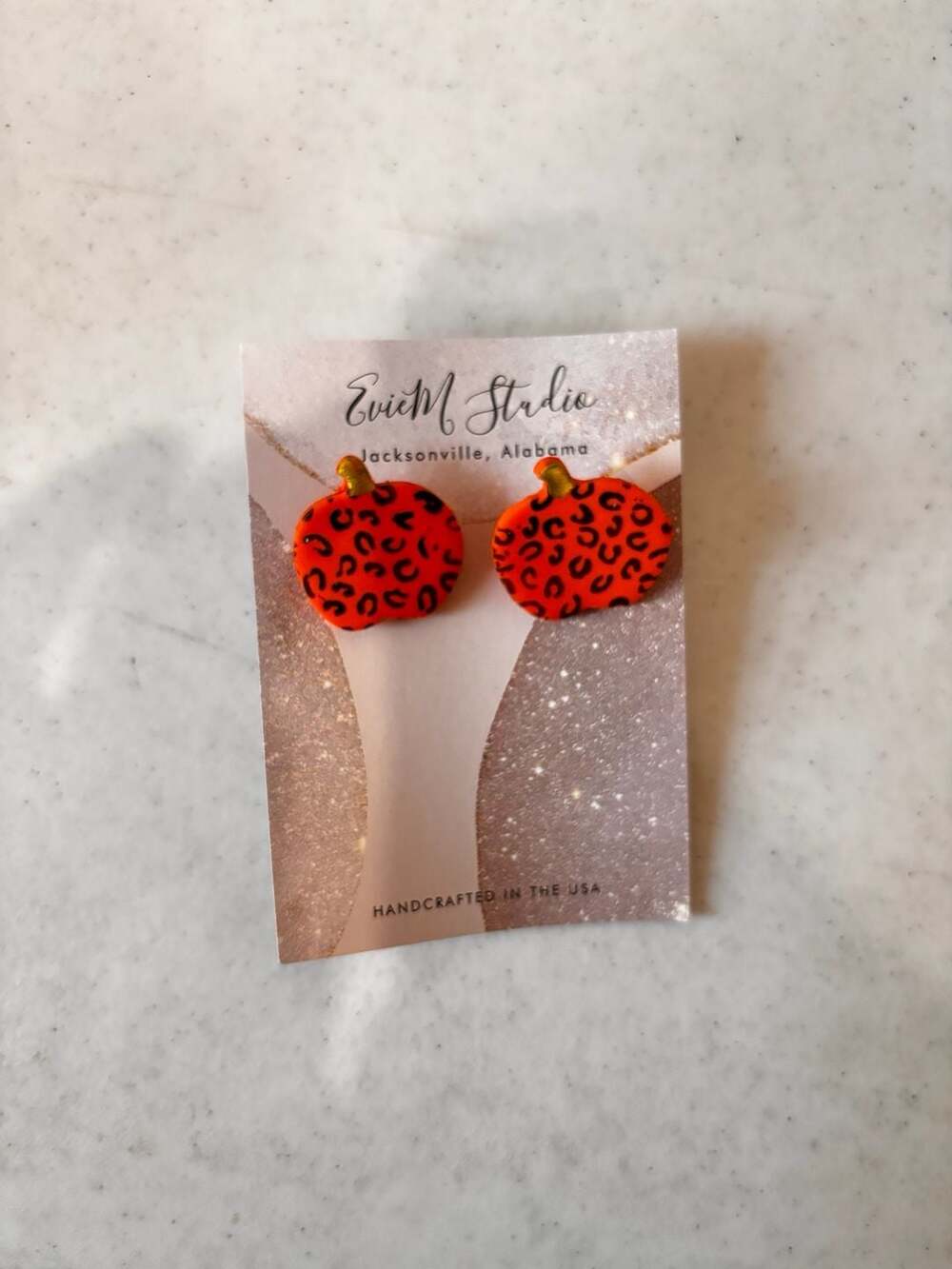 EvieM Studio Leopard Print Pumpkin Clay Stud Earrings